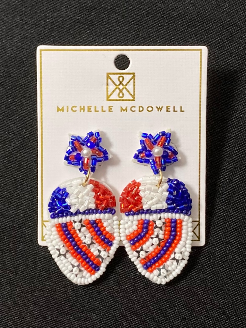 ⭐️ Michelle McDowell Haisley USA United States Inspired Beaded Dangle Earrings